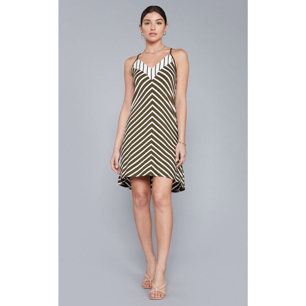 Laila Jayde Mitered Striped Dress in Olive/Natural Size XS
